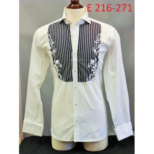 Axxess White / Black / White Flower Embroidery Dress Shirt E 216-271